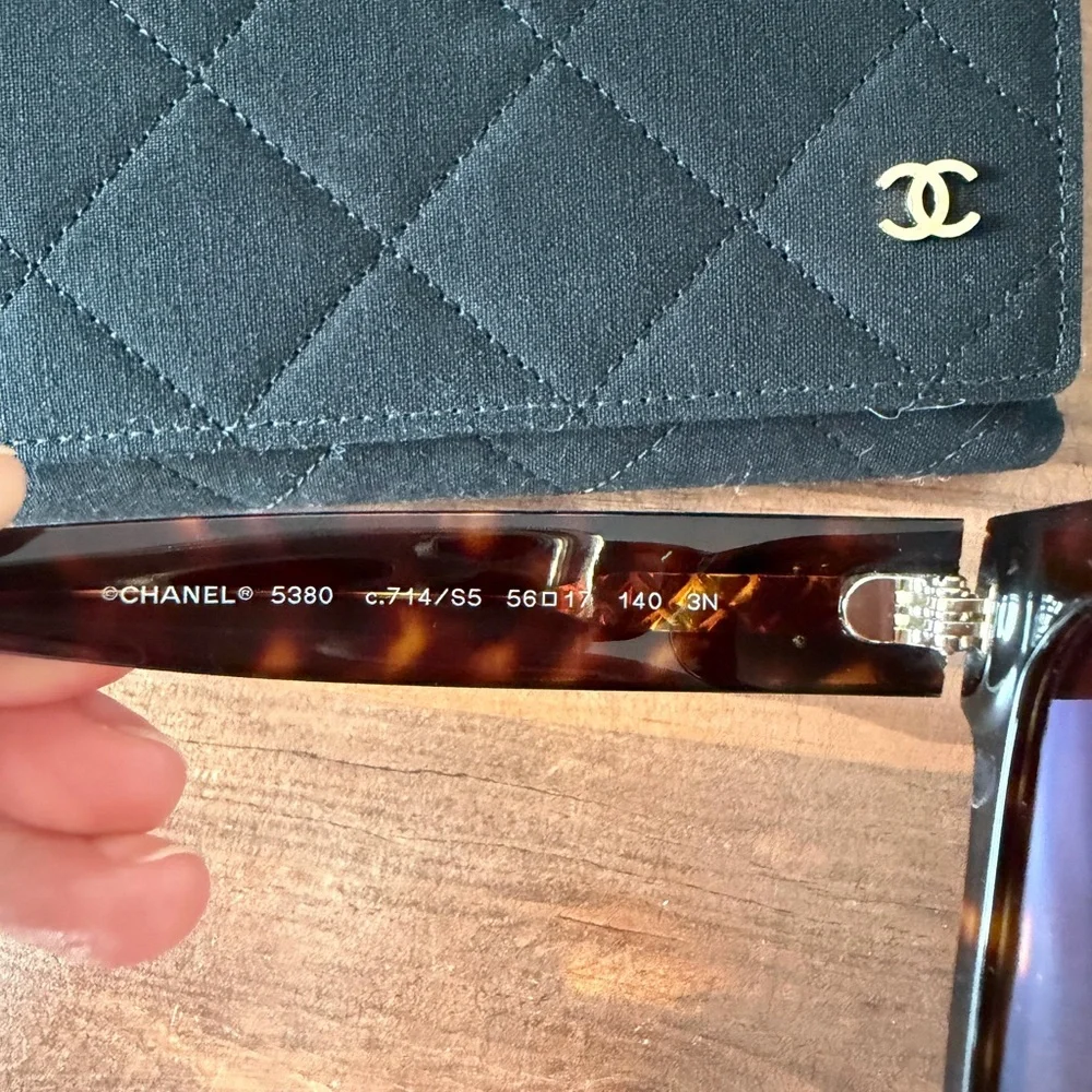 CHANEL Dark Tortoise Sunglasses with Gold Logo Accent